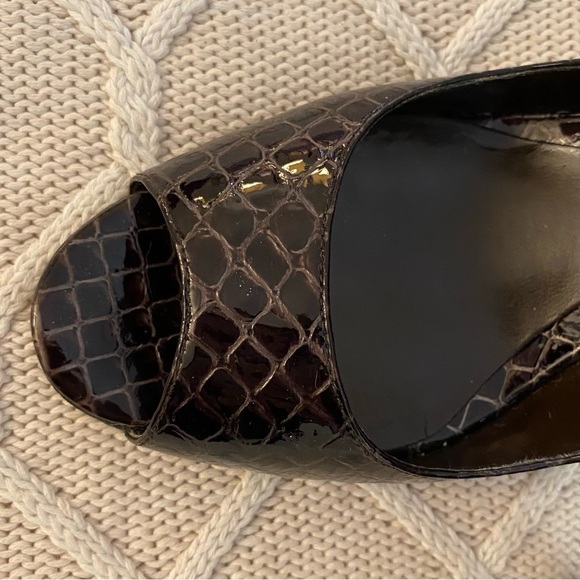 Enzo Angiolini Brown Patent Leather Pumps Heels Croc Classic Sexy Formal Work - Picture 5 of 7